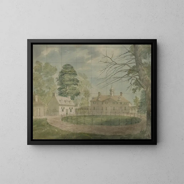 Mount Vernon med tilhørende bygninger set fra den anden side af stien - John Rubens Smith — indrammet kunstværk på væggen