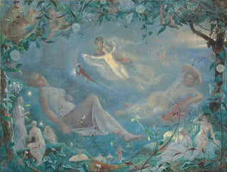 Titania sovende, scene fra Sommernatsscenens Drøm, akt II, scene ii - John Simmons — visning af kunstværket