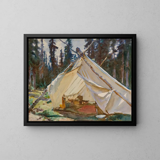En telt i Rocky Mountains - John Singer Sargent — indrammet kunstværk på væggen