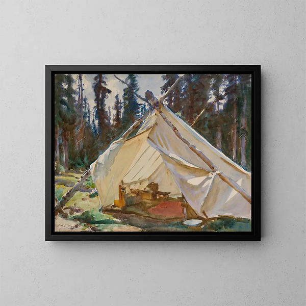 En telt i Rocky Mountains - John Singer Sargent — indrammet kunstværk på væggen