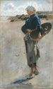 en ung bretonsk pige med en kurv - Skitse til Ramasseuses d'huîtres de Cancale af John Singer Sargent — visning af kunstværket