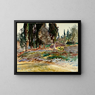 Cyprès ved Gardasøen i San Vigilio - John Singer Sargent — indrammet kunstværk på væggen