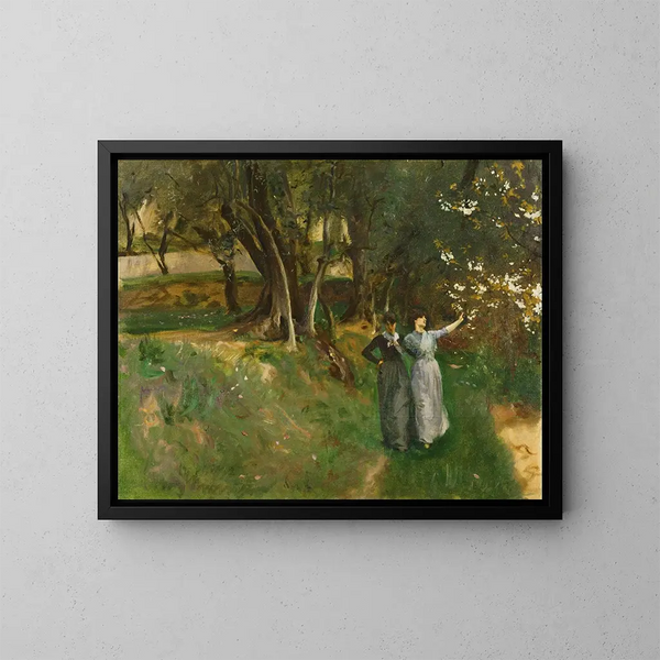 Landskabsmaleri med kvinder i forgrunden - John Singer Sargent — indrammet kunstværk på væggen