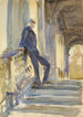 Sir Neville Wilkinson på trappen ved den palladiske bro ved Wilton House - John Singer Sargent — visning af kunstværket