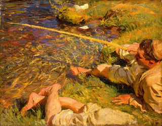 Val d'Aoste, en mand der fisker - John Singer Sargent — visning af kunstværket