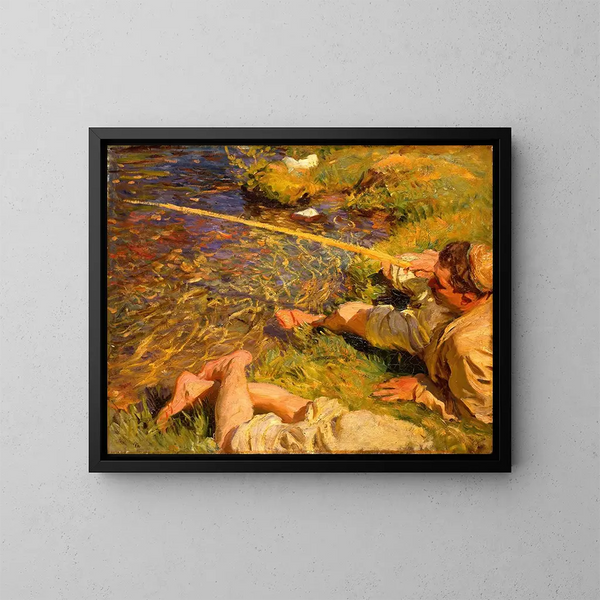 Val d'Aoste, en mand der fisker - John Singer Sargent — indrammet kunstværk på væggen