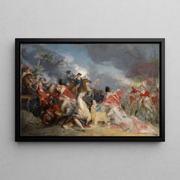 "Døden af general Mercer ved slaget ved Princeton, 3. januar 1777" - John Trumbull — indrammet kunstværk på væggen