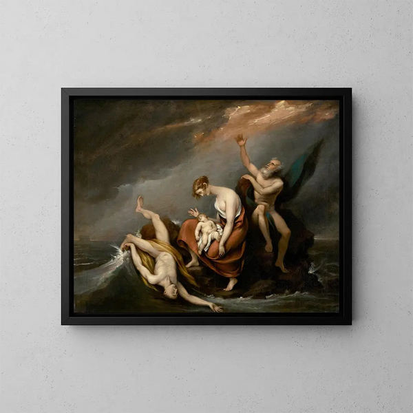 La dernière famille, der dør i syndfloden, Første Mosebog 7424 - John Trumbull — indrammet kunstværk på væggen