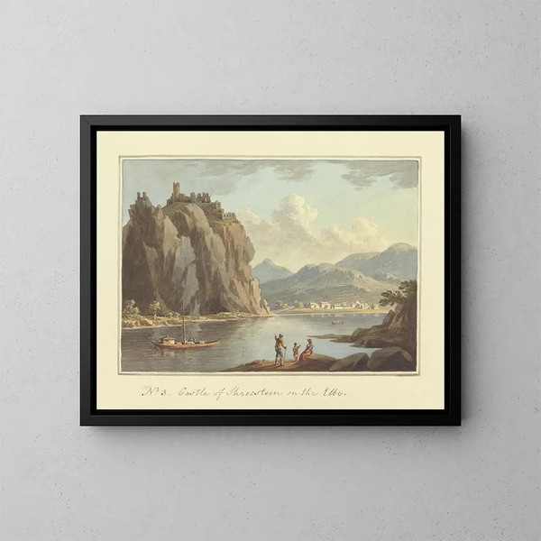 Château de Schrecstein sur l'Elbe - John Warwick Smith — indrammet kunstværk på væggen
