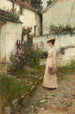 Cueillir des fleurs dans un have i Devonshire - John William Waterhouse — visning af kunstværket
