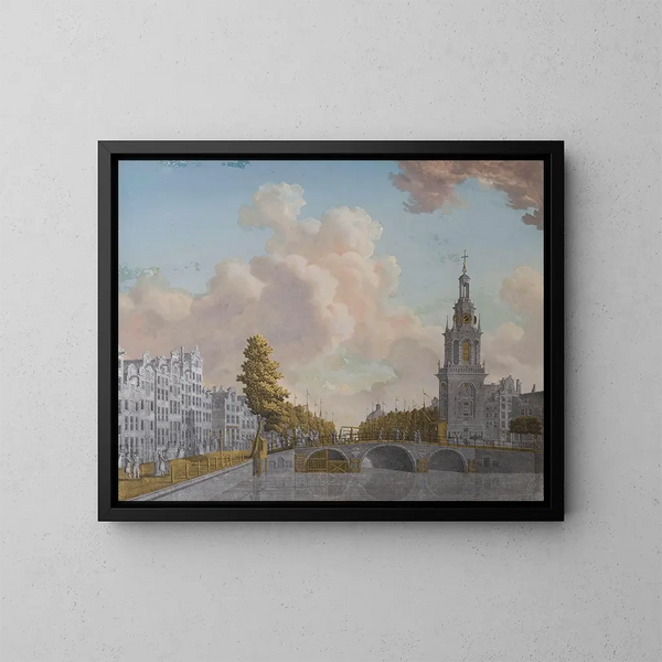 Vue de la tour appelée Jan Roodenpoortstoren et du canal Singel à Amsterdam - Jonas Zeuner — indrammet kunstværk på væggen