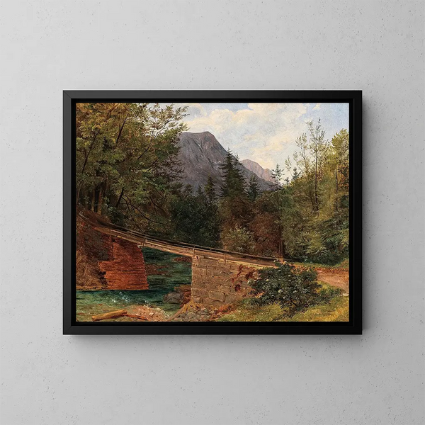 Le pont près du moulin de Rettenbach à Bad Ischl - Josef Feid — indrammet kunstværk på væggen