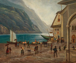 På bredden af Königssee-søen nær Berchtesgaden - Josef Mayr — visning af kunstværket