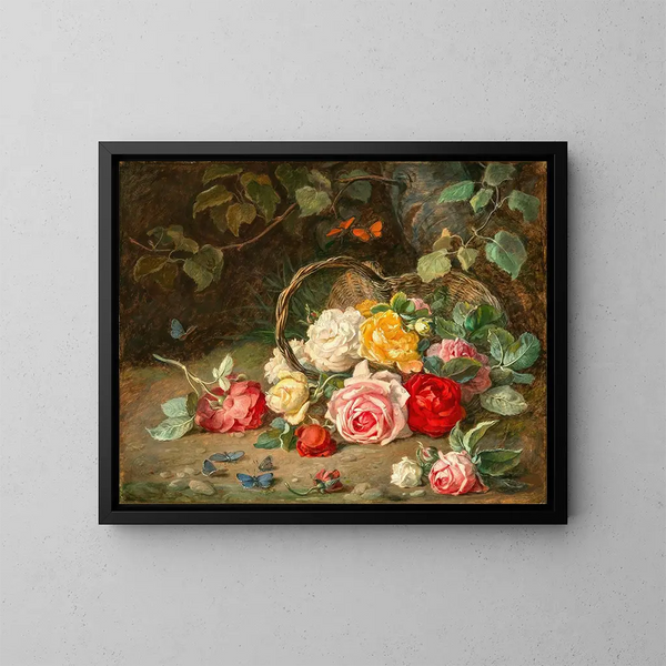Roses dans un panier - Josef Neugebauer — indrammet kunstværk på væggen