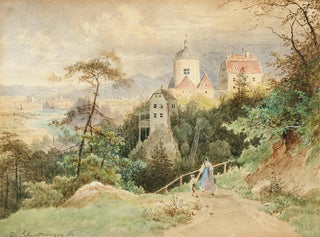 Josef Schwemminger - View of the church and presbytery of Christkindl near Steyr in Upper Austria.webp