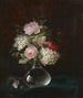 Buket af blomster i en glasvase, der reflekterer kunstnerens værkstedsvindue - Joseph Eugène Gilbault — visning af kunstværket