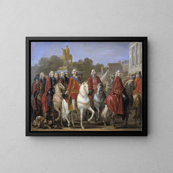 Indvielse af Louis XV's statue på Mme Nom-pladsen - Joseph Marie Vien — indrammet kunstværk på væggen