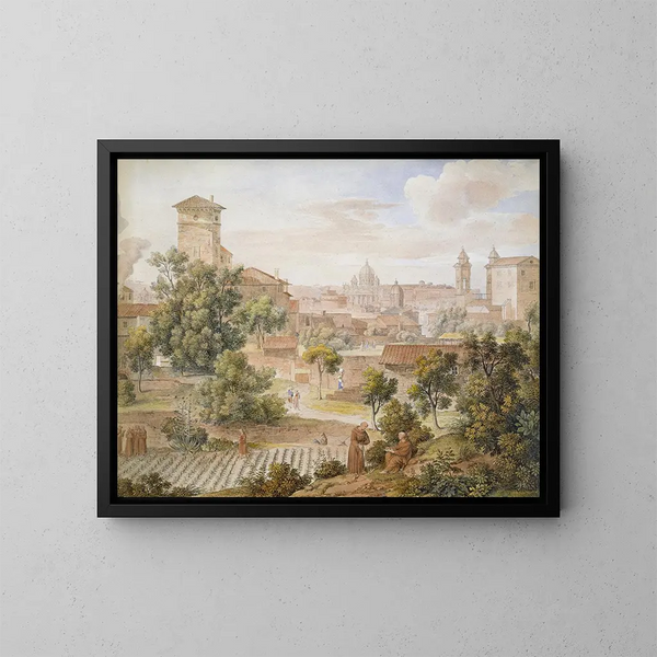 Vue du monastère de San Isidoro sur Saint-Pierre à Rome - Joseph Anton Koch — indrammet kunstværk på væggen