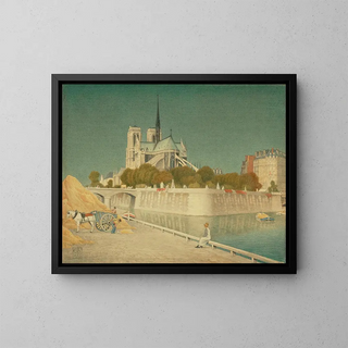 Notre-Dame og Seinen - Joseph Edward Southall — indrammet kunstværk på væggen