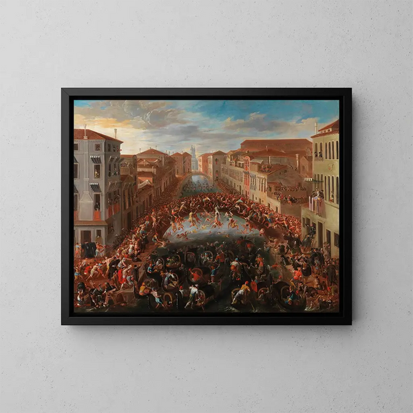 La Bataille des poings sur le pont de San Barnaba à Venise - Joseph Heintz le Jeune — indrammet kunstværk på væggen