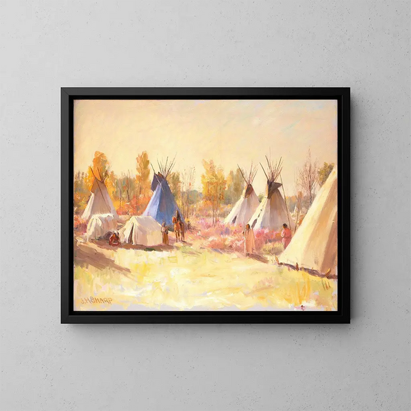 Le Tipi blå - Joseph Henry Sharp — indrammet kunstværk på væggen