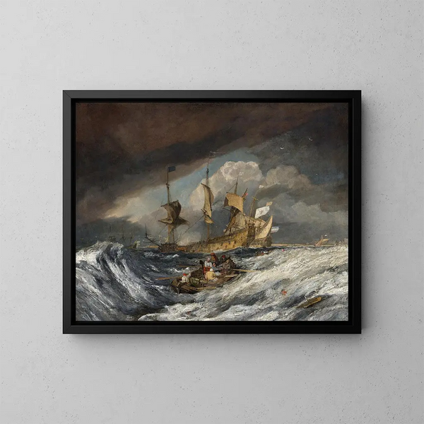 Bateaux transportant des ancres vers les vaisseaux de guerre néerlandais - Joseph Mallord William Turner — indrammet kunstværk på væggen