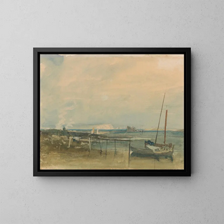 Joseph Mallord William Turner - Coast Scene with White Cliffs and Boats on Shore.webp