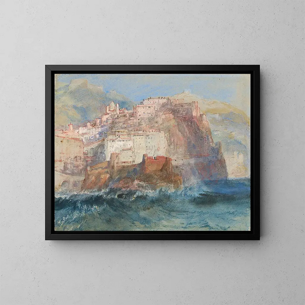 Gênes maleri med havudsigten og Santa Maria Assunta-kirken i Carignano - Joseph Mallord William Turner — indrammet kunstværk på væggen