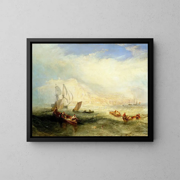 Fiskeri med line ud for Hastings - Joseph Mallord William Turner — indrammet kunstværk på væggen