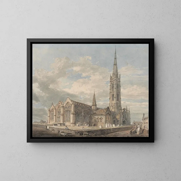 Vue du nord-est de l'église de Grantham, Lincolnshire - Joseph Mallord William Turner — indrammet kunstværk på væggen