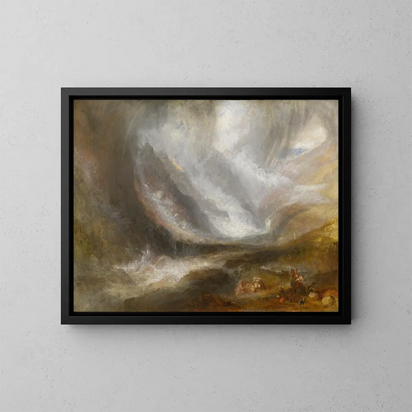 Vallée d'Aoste: snestorm, lavine og tordenvejr - Joseph Mallord William Turner — indrammet kunstværk på væggen
