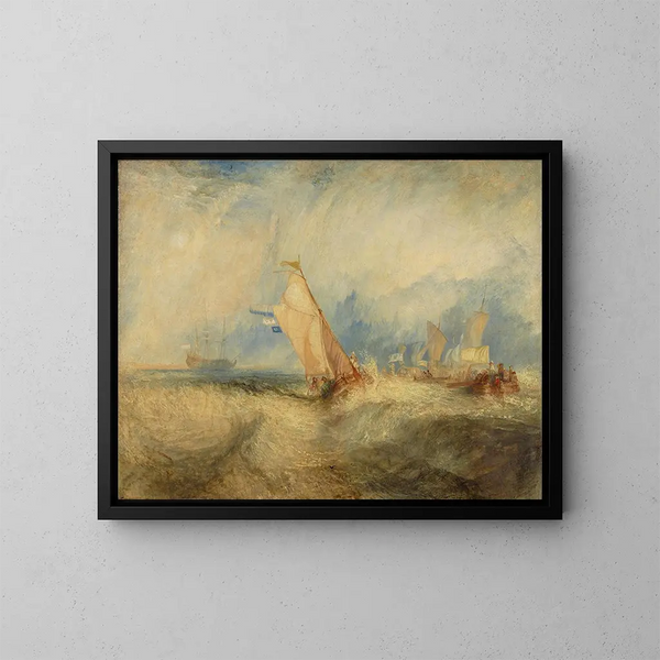 Van Tromp er ved at glæde sine mestre - Joseph Mallord William Turner — indrammet kunstværk på væggen