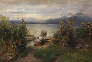 Joseph Wopfner - Blumengarten und Fischer auf der Fraueninsel.webp