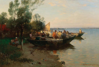 Joseph Wopfner - Fishing Boats On The Shore Of Lake Constance At Dusk.webp