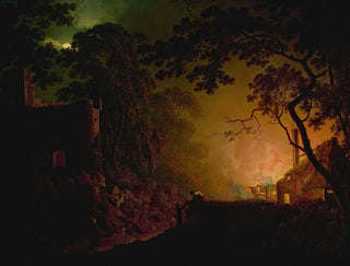 Joseph Wright of Derby - A cottage on fire at night.webp
