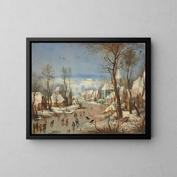 Landskab med vinter og fuglehus efter Pieter Brueghel - Joseph van Bredael — indrammet kunstværk på væggen