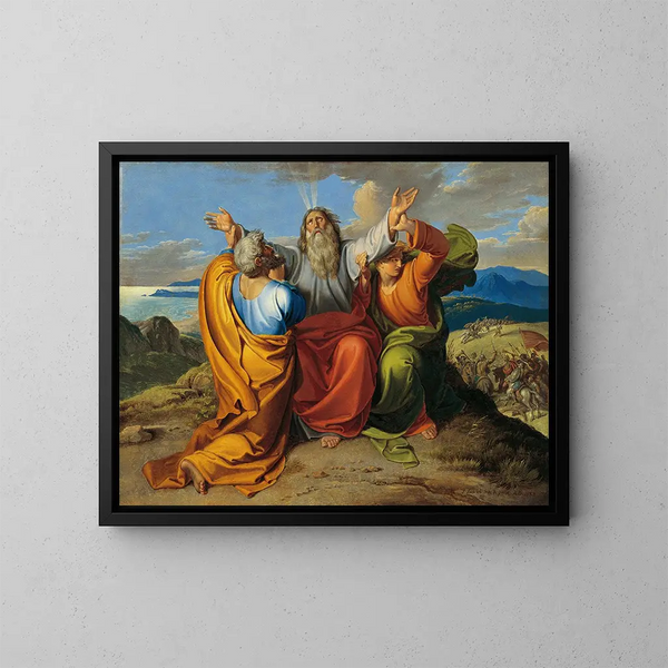 Moses i bøn med Aron og Hur på Horeb-bjerget - Joseph von Führich — indrammet kunstværk på væggen