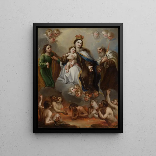 Juan Francisco de Aguilera - The Virgin of Carmen and the Souls of Purgatory with St Joseph and the Prophet Elijah.webp