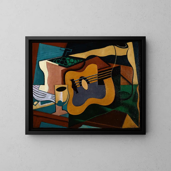 Naturmort med guitar - Juan Gris — indrammet kunstværk på væggen