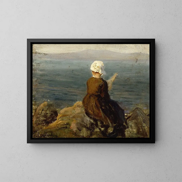 Fileuse sur les klipper ved Douarnenez - Jules Breton — indrammet kunstværk på væggen