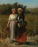 To unge kvinder, der plukker druer, studie til årgangen ved Château Lagrange - Jules Breton — visning af kunstværket