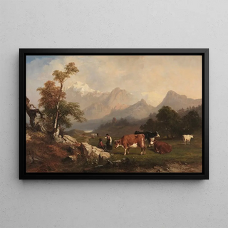 Jules Coignet - Alpine scene with cattle herders.webp
