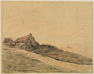 Jules Dupr - Kstenlandschaft bei Cayeux mit zwei Htten.webp