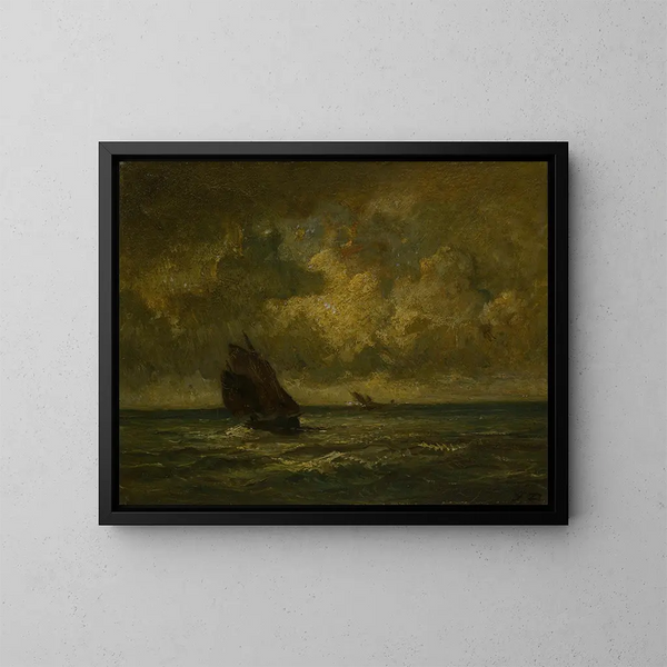 To både i en storm - Jules Dupré — indrammet kunstværk på væggen