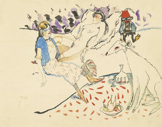 Kvinde med sin hund og nøgen - Jules Pascin — visning af kunstværket