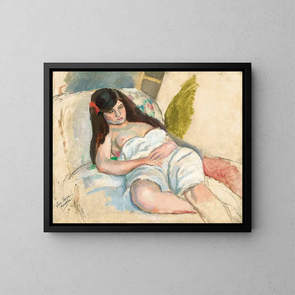 Kvinde i strakt position - Jules Pascin — indrammet kunstværk på væggen