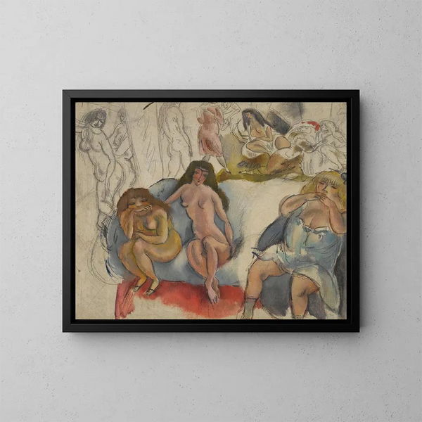 Kvinder i elegante klæder - Jules Pascin — indrammet kunstværk på væggen
