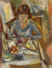 Hermine David foran bordet - Jules Pascin — visning af kunstværket