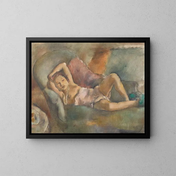 Den sovende pige - Jules Pascin — indrammet kunstværk på væggen