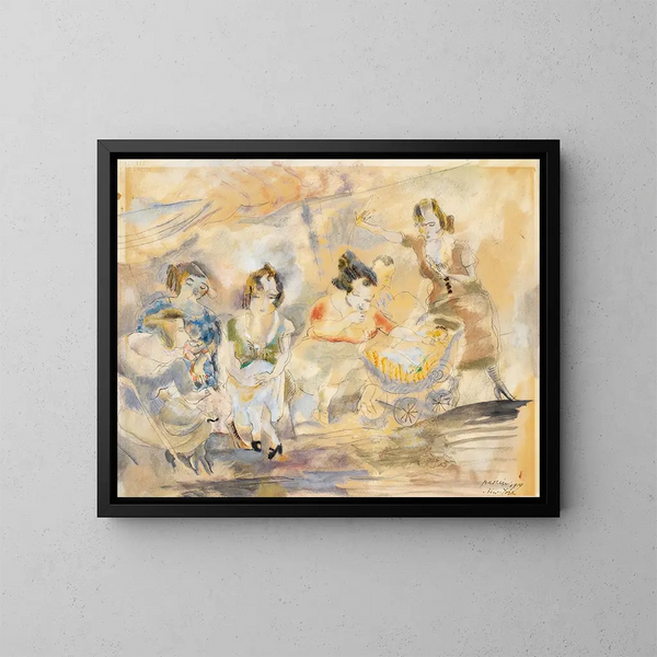 Kvinde med en barnevogn - Jules Pascin — indrammet kunstværk på væggen